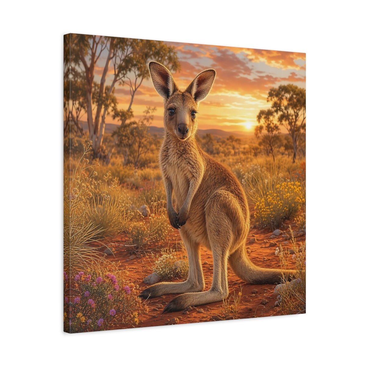 Animals Kangaroo Sunset Canvas Print Wall Art – Living Room Decor, Above Sofa - YesArtYes
