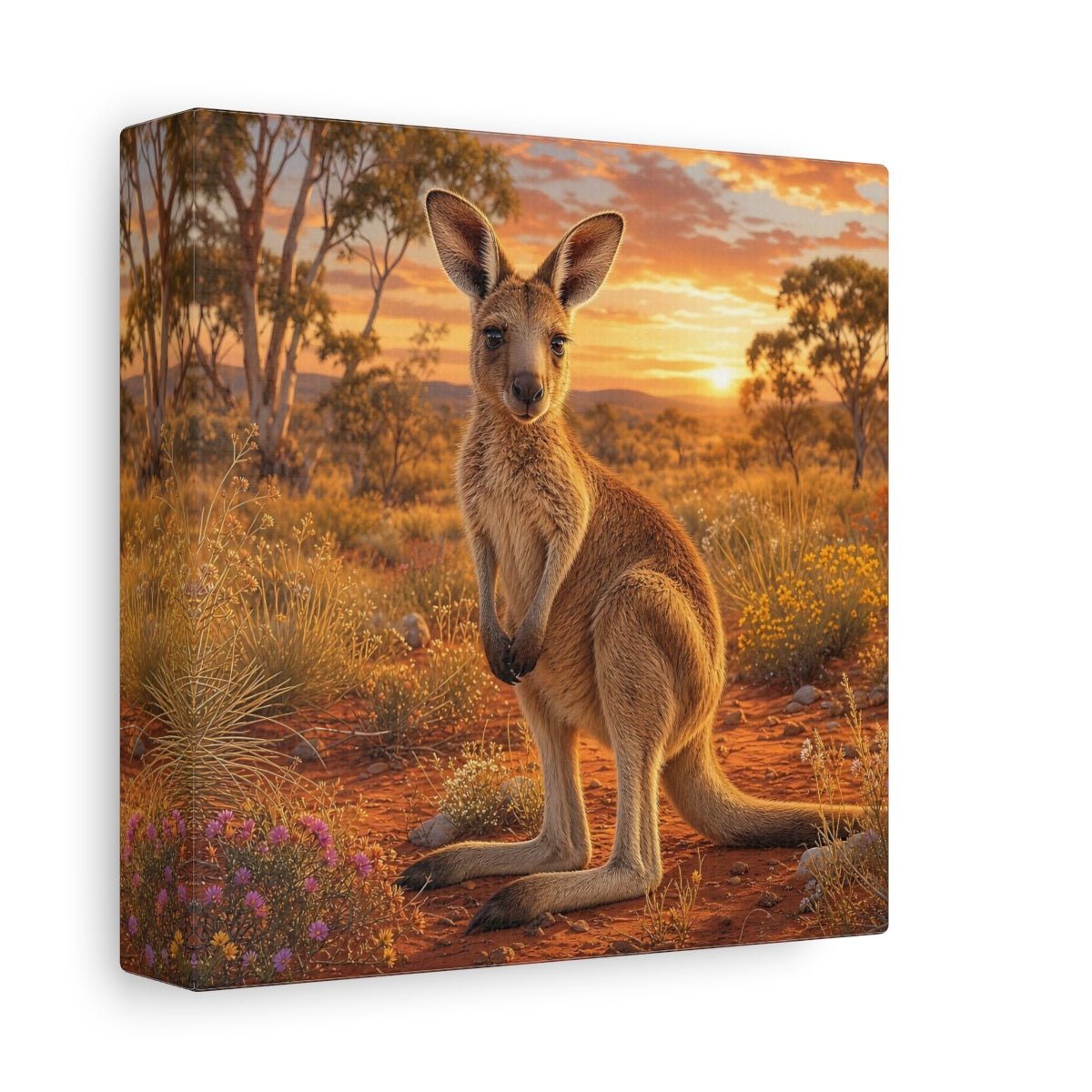 Animals Kangaroo Sunset Canvas Print Wall Art – Living Room Decor, Above Sofa - YesArtYes