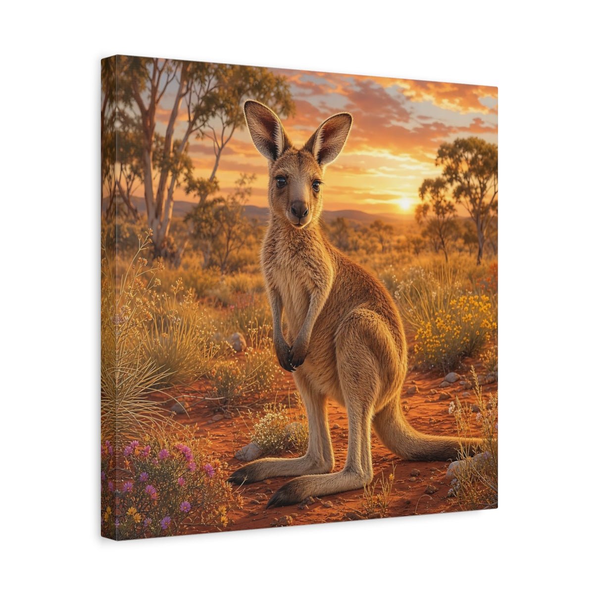 Animals Kangaroo Sunset Canvas Print Wall Art – Living Room Decor, Above Sofa - YesArtYes
