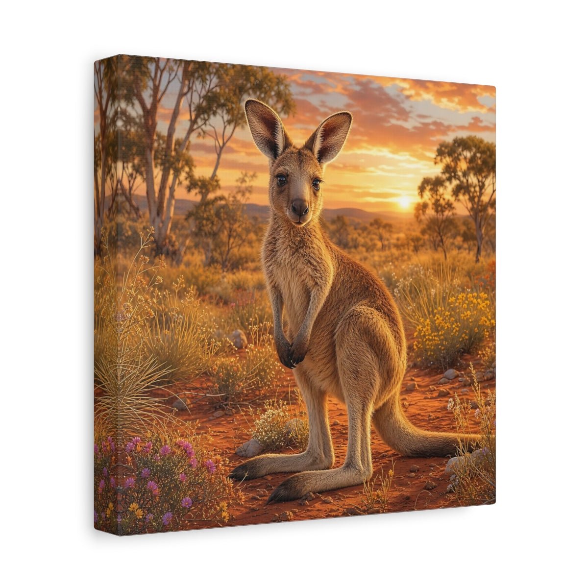 Animals Kangaroo Sunset Canvas Print Wall Art – Living Room Decor, Above Sofa - YesArtYes