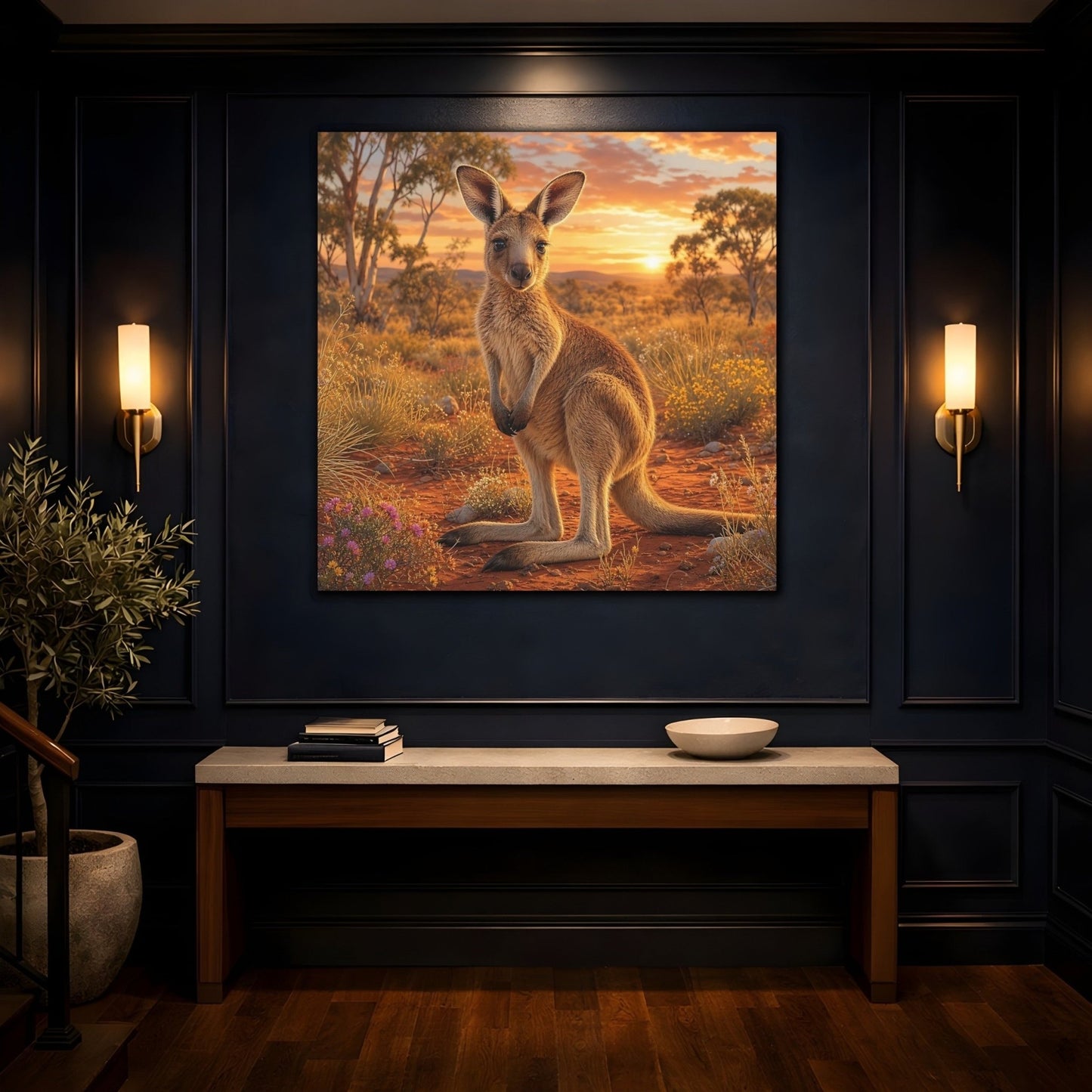 Animals Kangaroo Sunset Canvas Print Wall Art – Living Room Decor, Above Sofa - YesArtYes