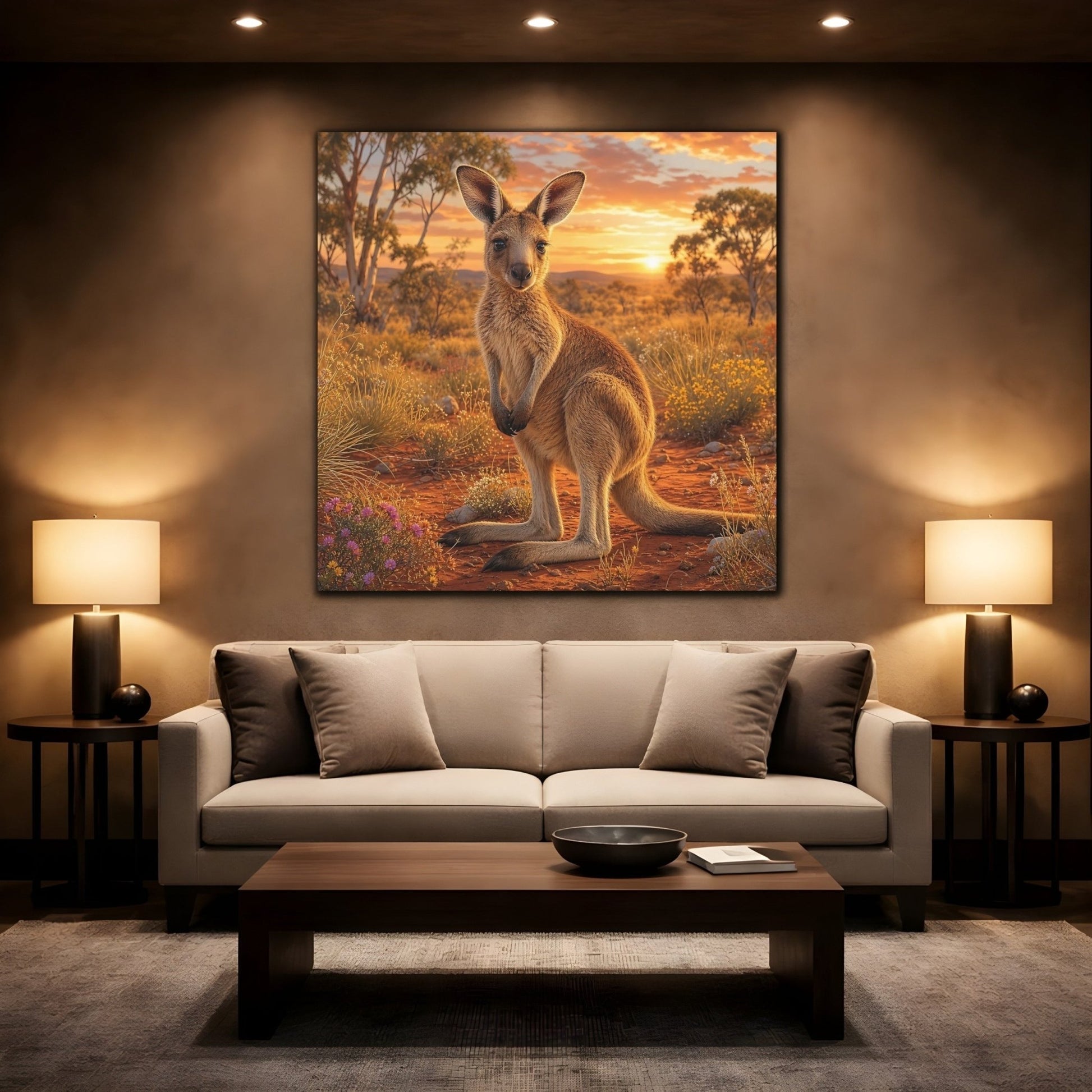 Animals Kangaroo Sunset Canvas Print Wall Art – Living Room Decor, Above Sofa - YesArtYes