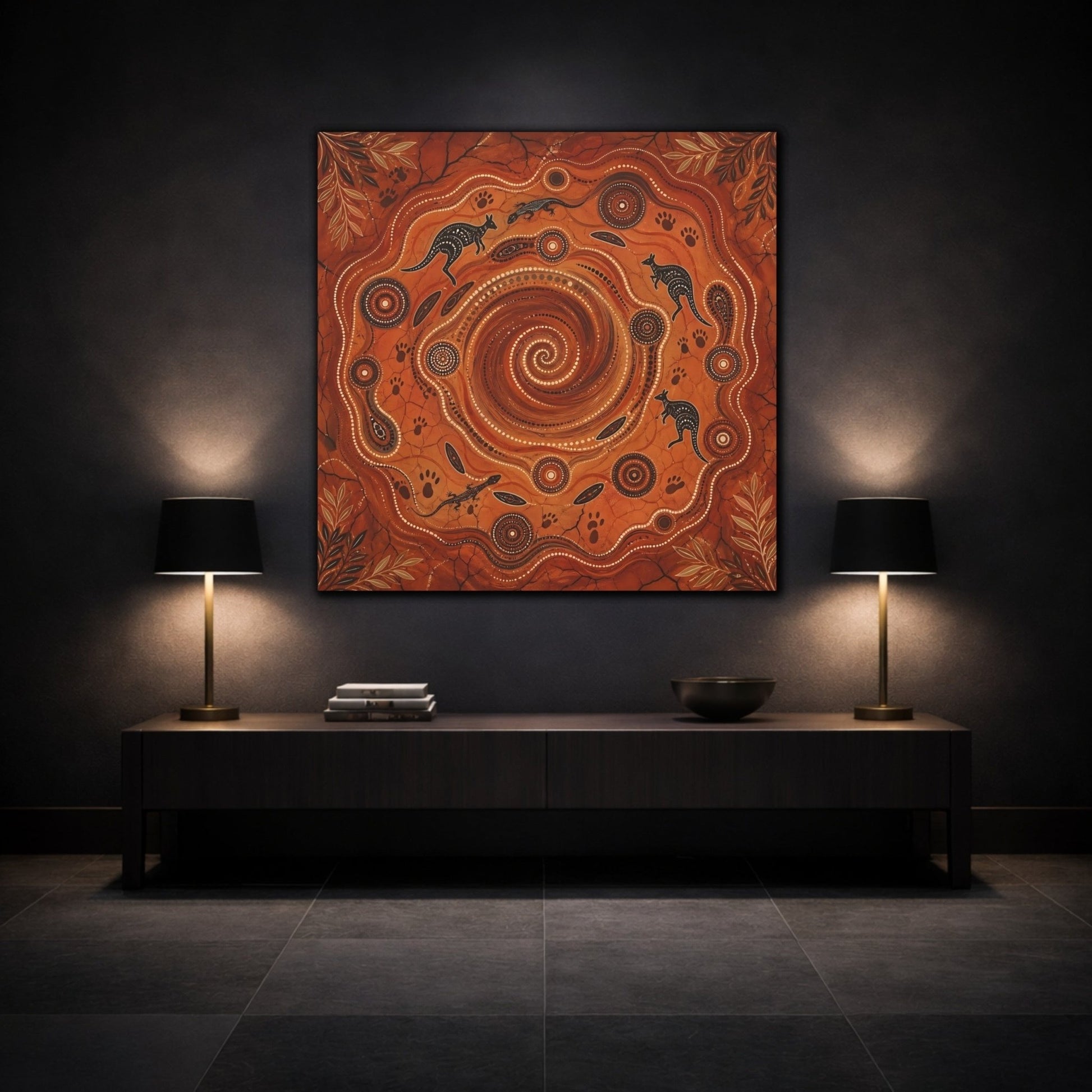 Animals Kangaroos Lizards Orange And Brown Canvas Print Wall Art – Living Room Decor, Above Couch - YesArtYes