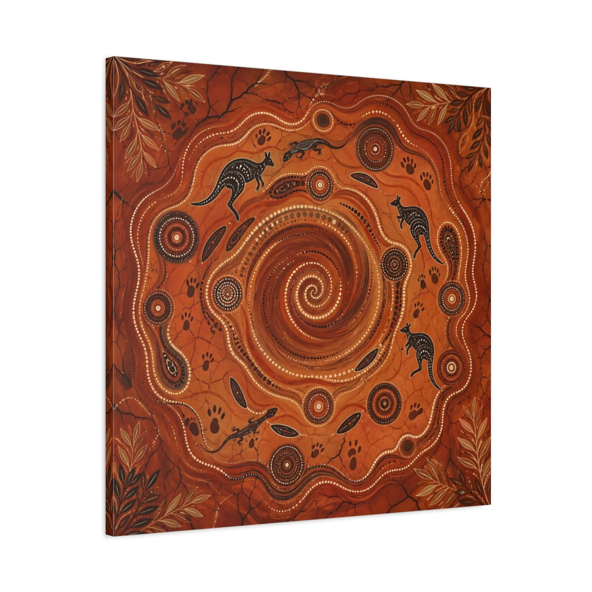 Main Mockup. Animals Kangaroos, Lizards Orange And Brown shown as canvas print