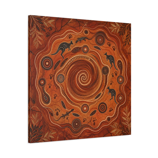Main Mockup. Animals Kangaroos, Lizards Orange And Brown shown as canvas print
