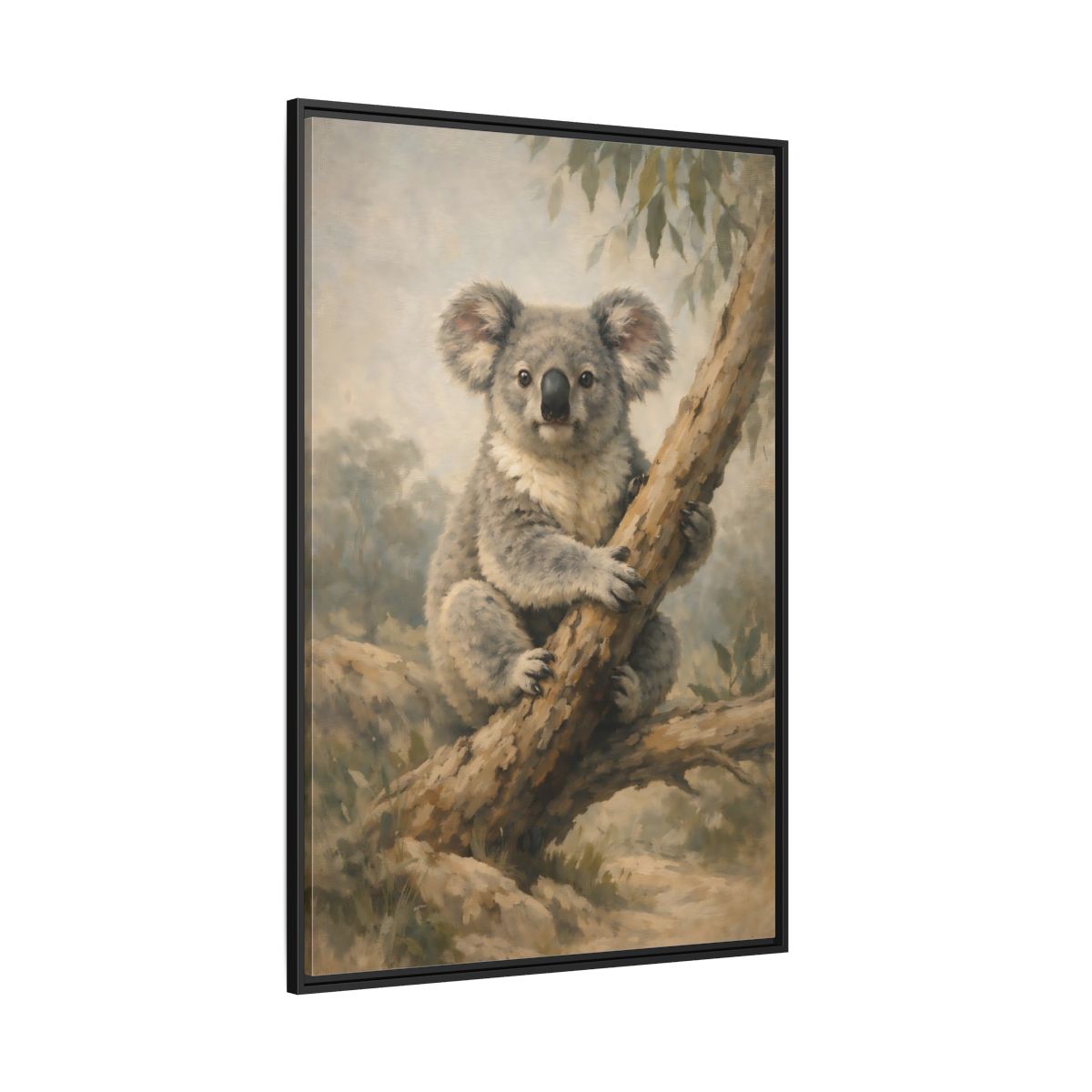 Main Mockup. Animals Koala Koala On Tree shown as stretched canvas wall art