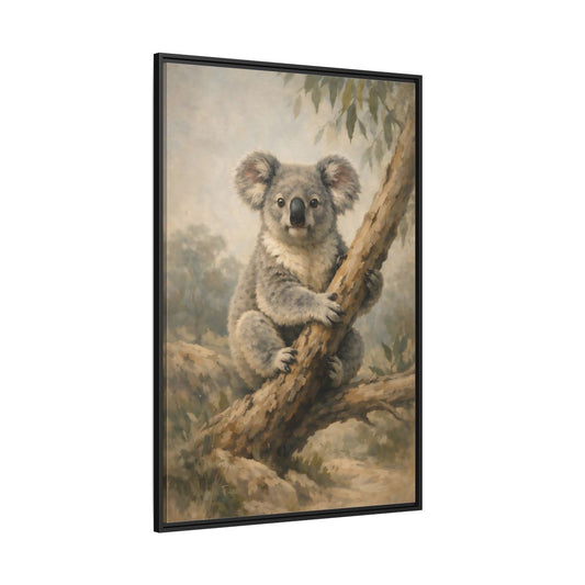 Main Mockup. Animals Koala Koala On Tree shown as stretched canvas wall art