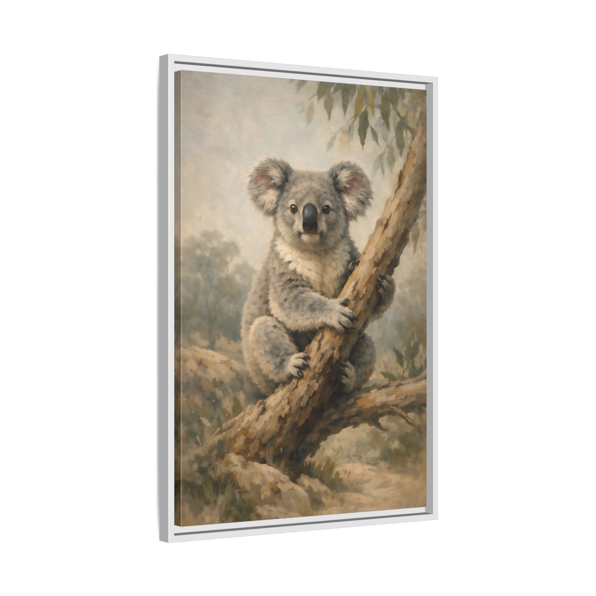 Side Mockup 11. Animals Koala Koala On Tree shown as stretched canvas wall art