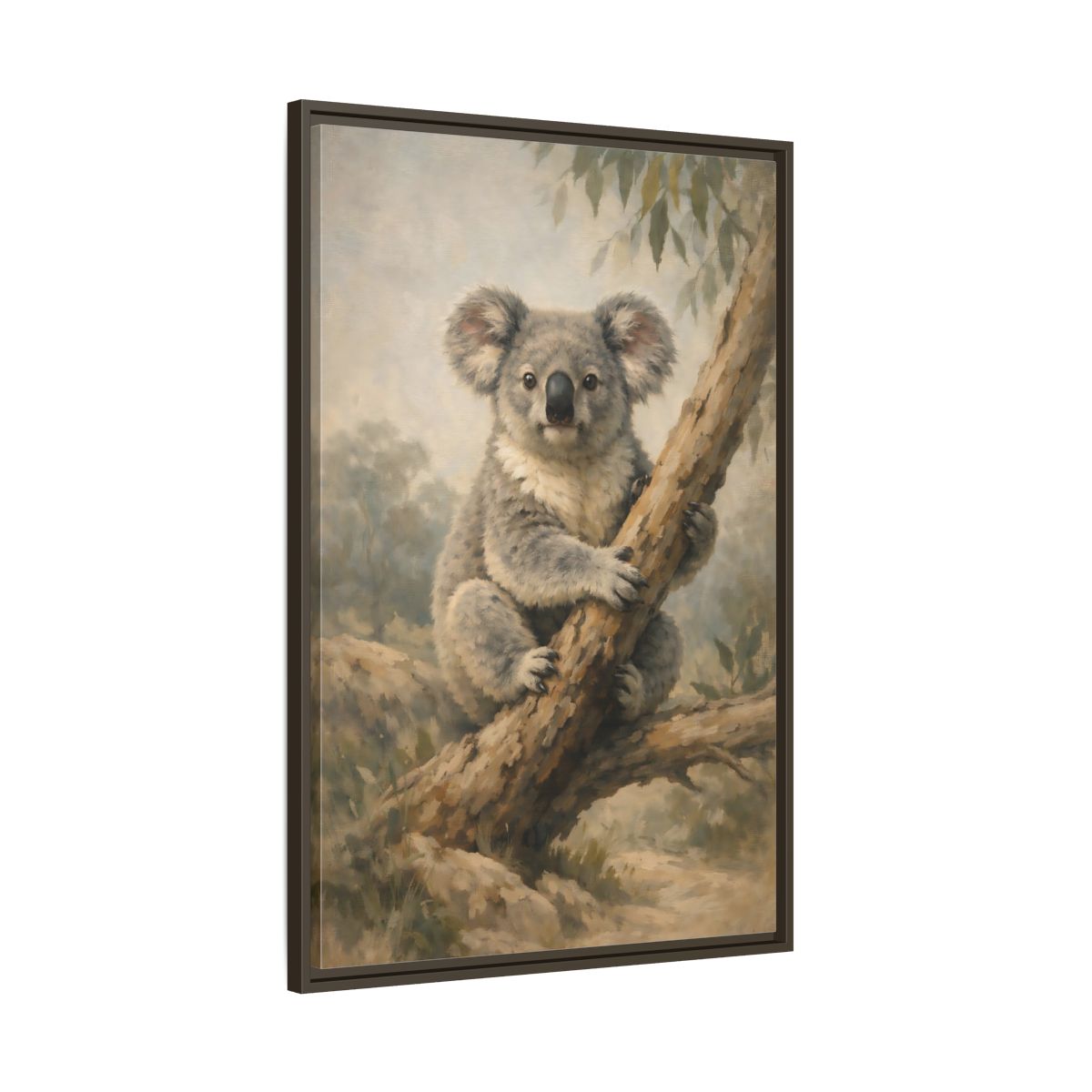 Side Mockup 10. Animals Koala Koala On Tree shown as stretched canvas wall art