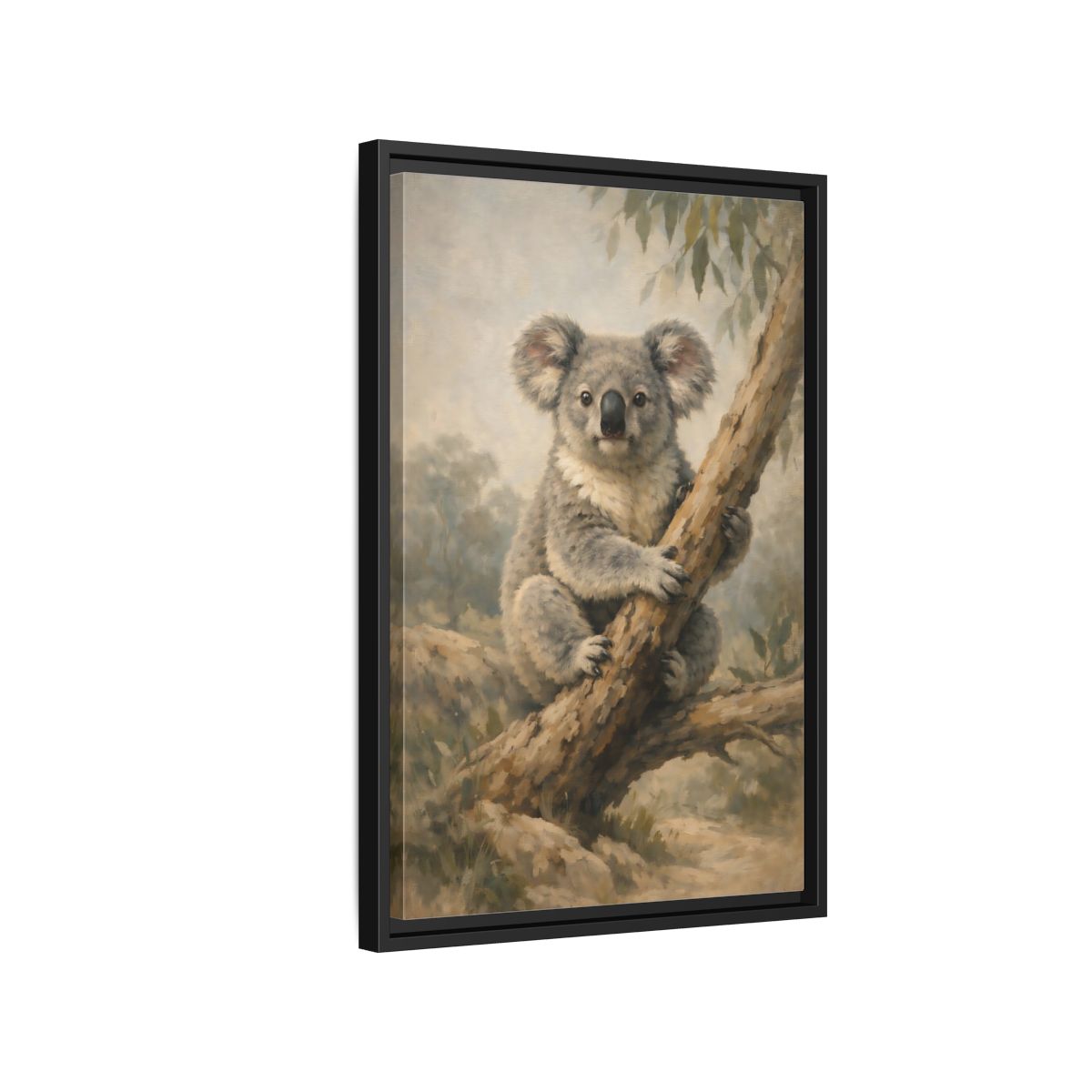 Side Mockup 3. Animals Koala Koala On Tree shown as stretched canvas wall art