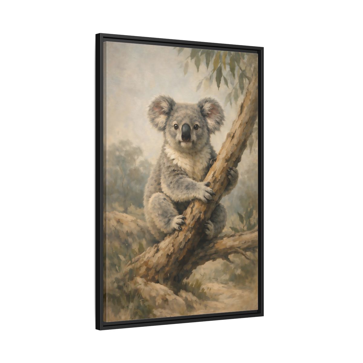 Side Mockup 13. Animals Koala Koala On Tree shown as stretched canvas wall art