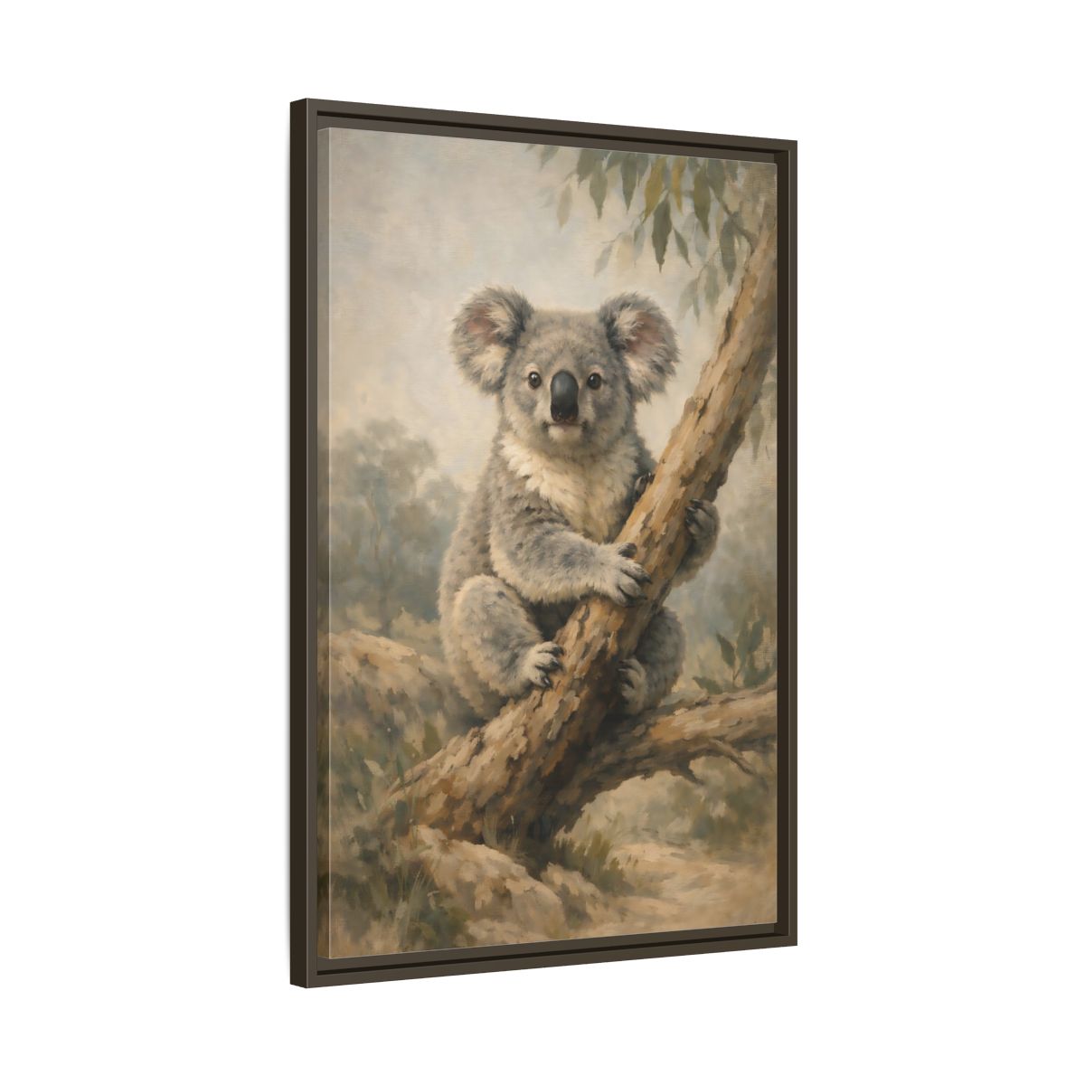 Side Mockup 12. Animals Koala Koala On Tree shown as stretched canvas wall art