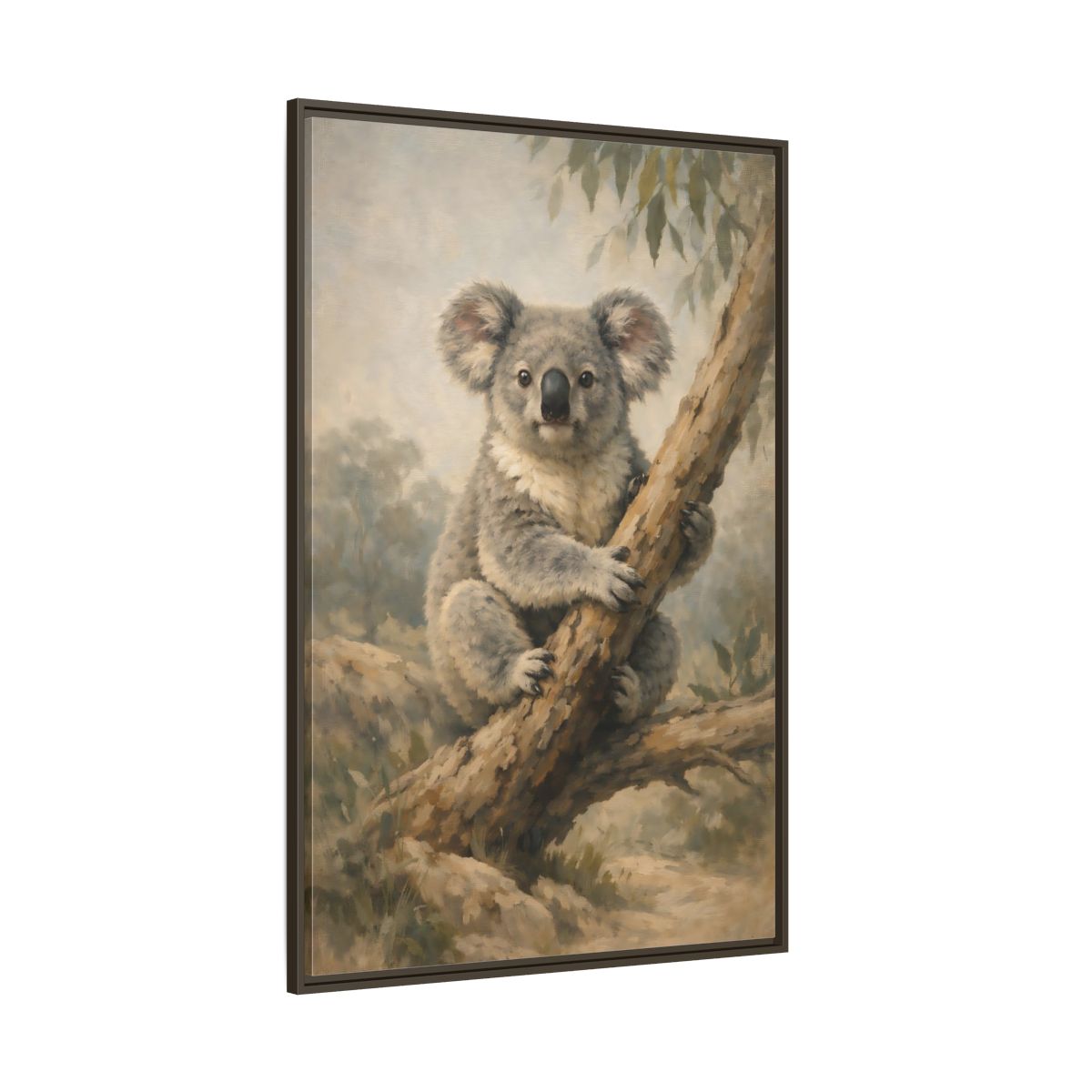 Side Mockup 8. Animals Koala Koala On Tree shown as stretched canvas wall art