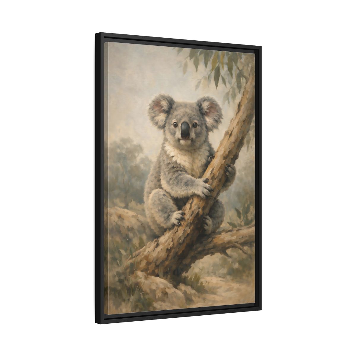 Side Mockup 14. Animals Koala Koala On Tree shown as stretched canvas wall art