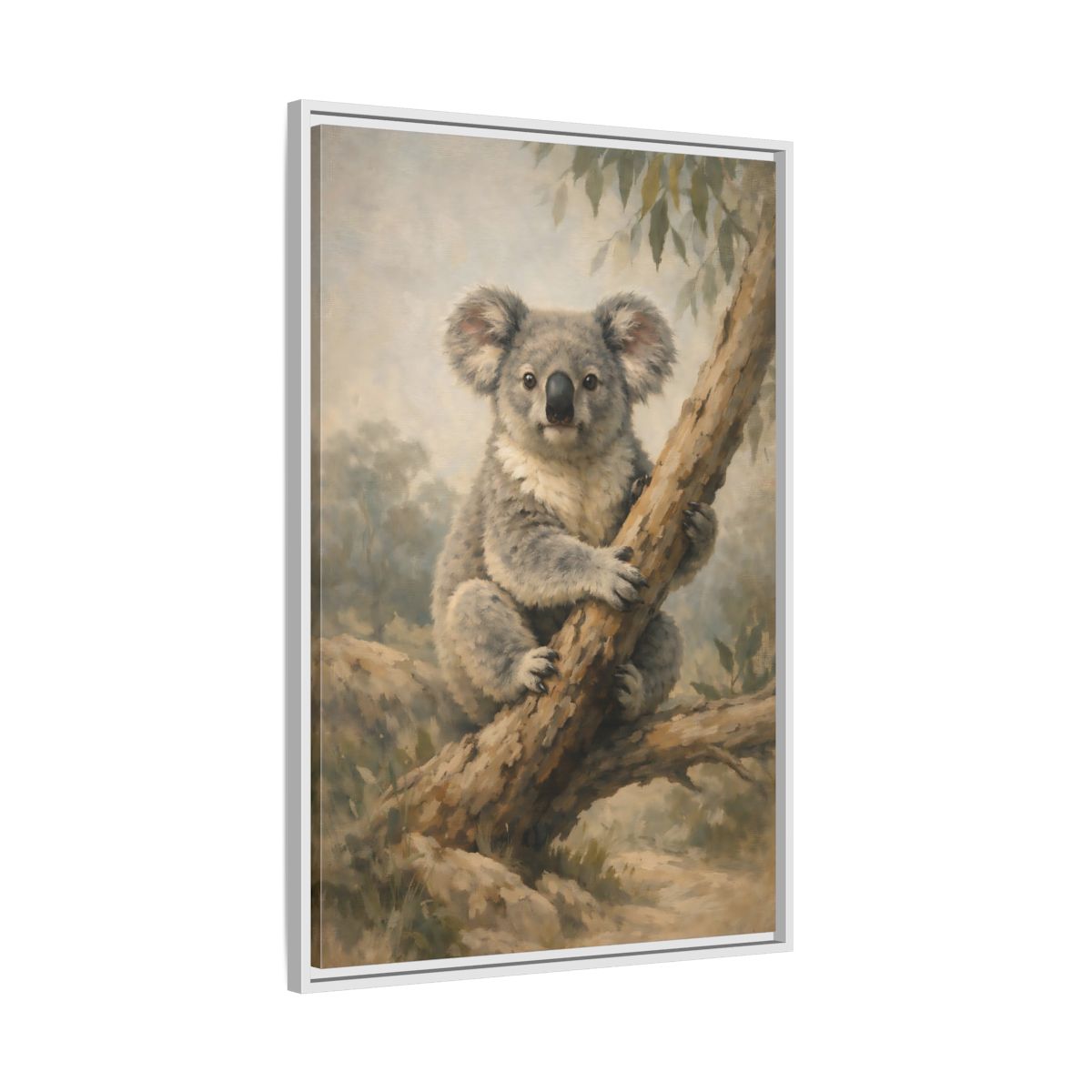 Side Mockup 9. Animals Koala Koala On Tree shown as stretched canvas wall art