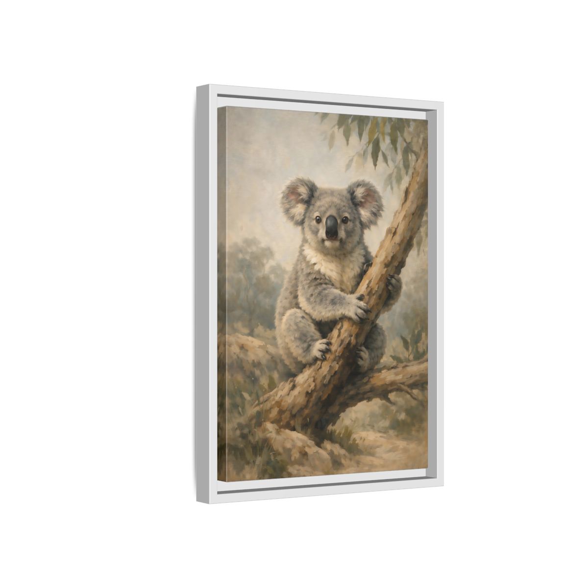 Side Mockup 4. Animals Koala Koala On Tree shown as stretched canvas wall art