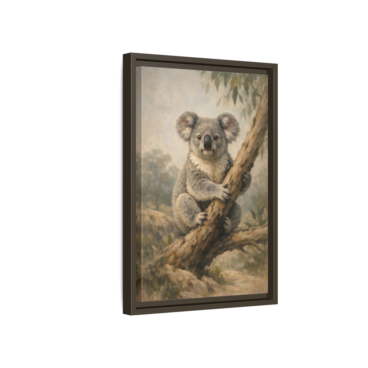 Side Mockup 5. Animals Koala Koala On Tree shown as stretched canvas wall art
