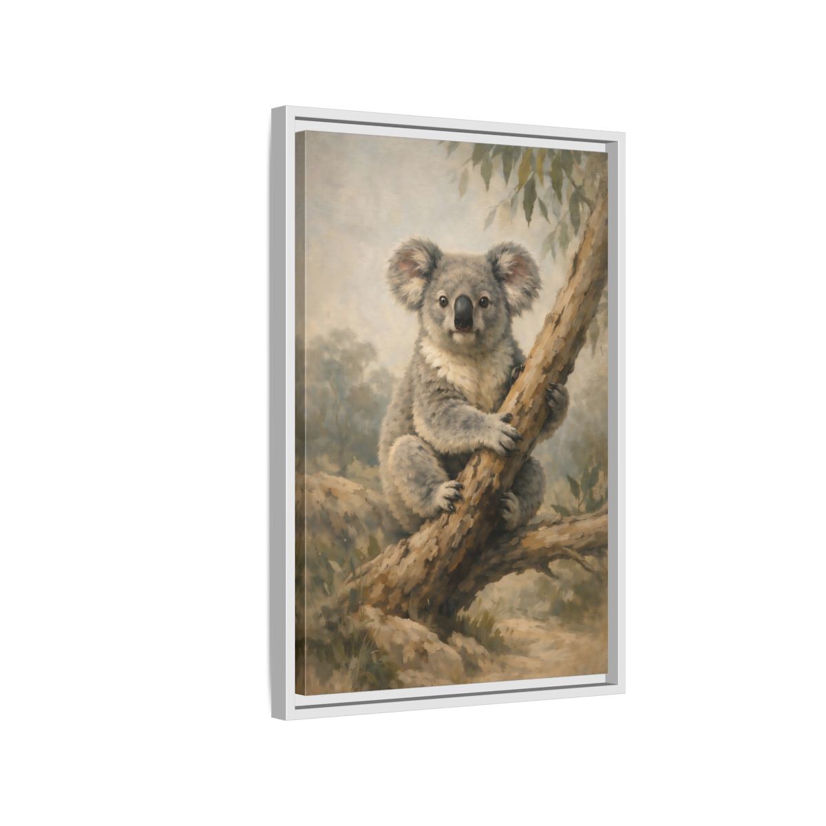 Side Mockup 1. Animals Koala Koala On Tree shown as stretched canvas wall art
