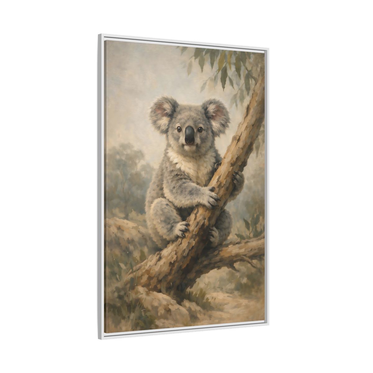 Side Mockup 7. Animals Koala Koala On Tree shown as stretched canvas wall art