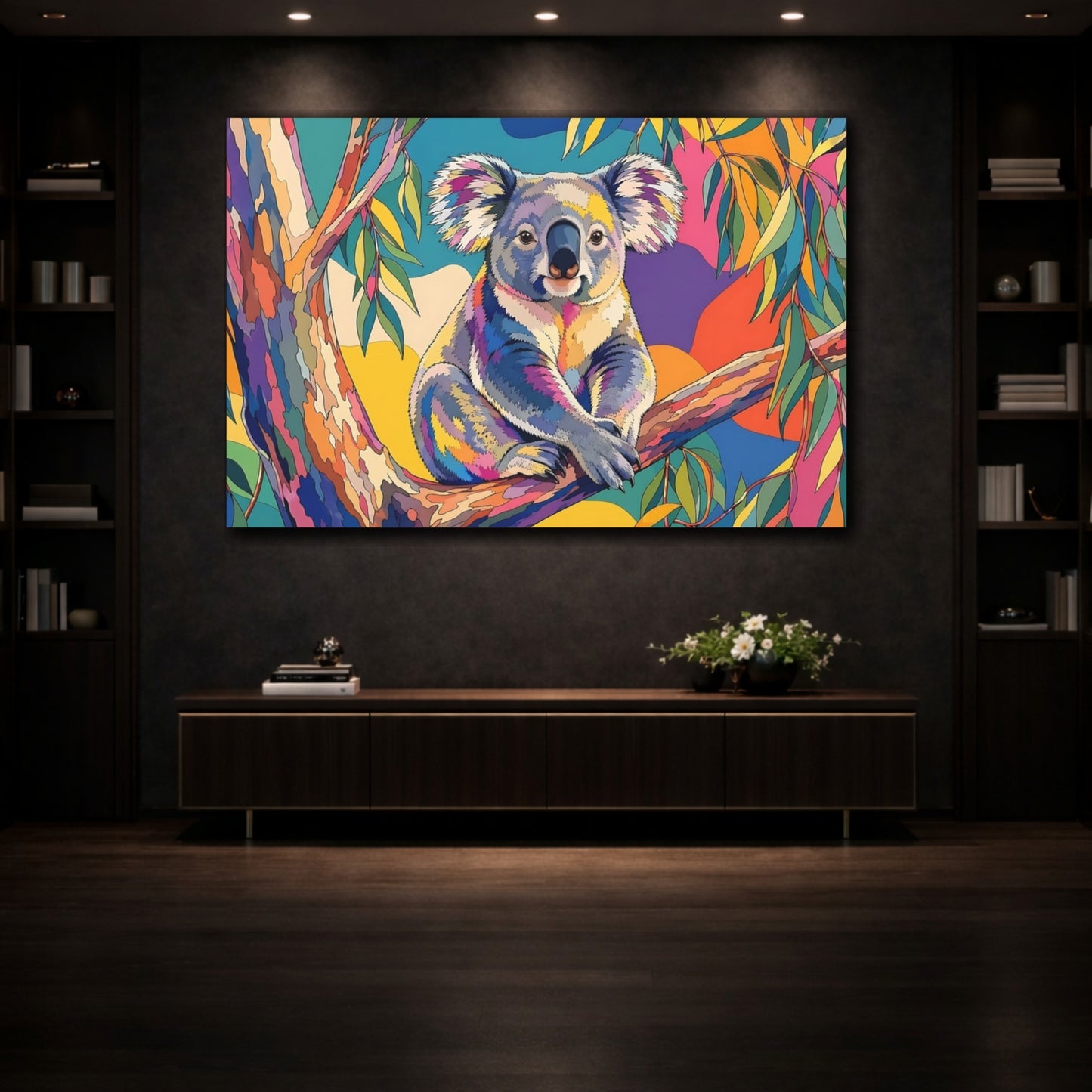 Mockup 3. Animals Koala Rainbow Koala shown as stretched canvas wall art