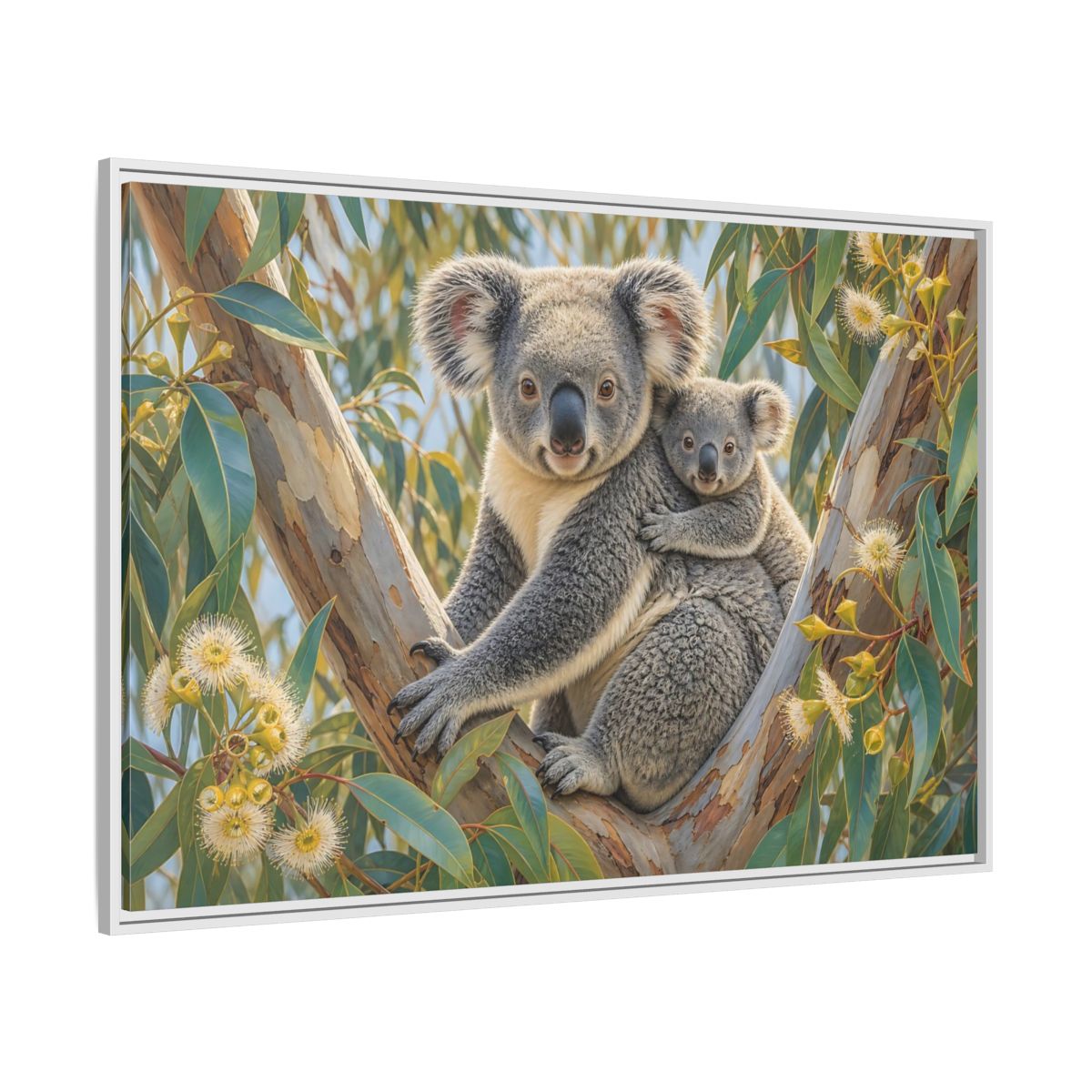 Side Mockup 7. Animals Koalas Grey And Green Koalas shown as stretched canvas wall art