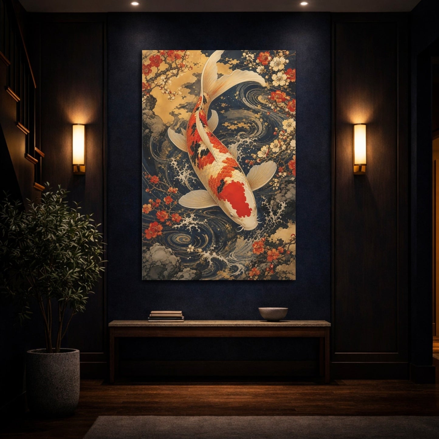 Animals Koi Fish Art Canvas Print – Living Room, Above Console Table, Multi - color - YesArtYes