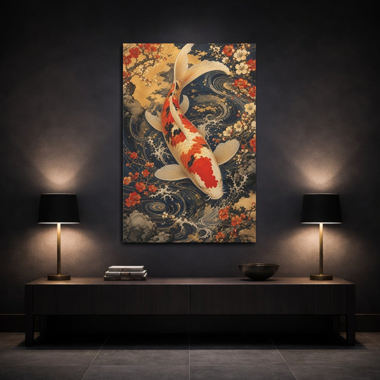 Animals Koi Fish Art Canvas Print – Living Room, Above Console Table, Multi - color - YesArtYes