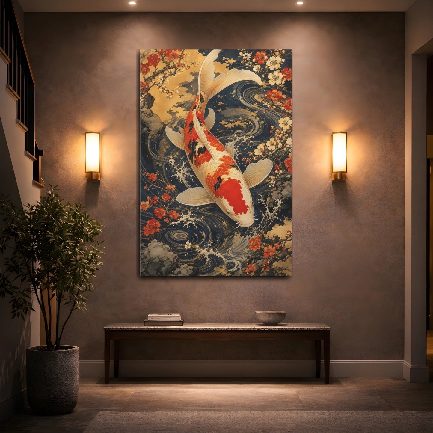 Animals Koi Fish Art Canvas Print – Living Room, Above Console Table, Multi - color - YesArtYes