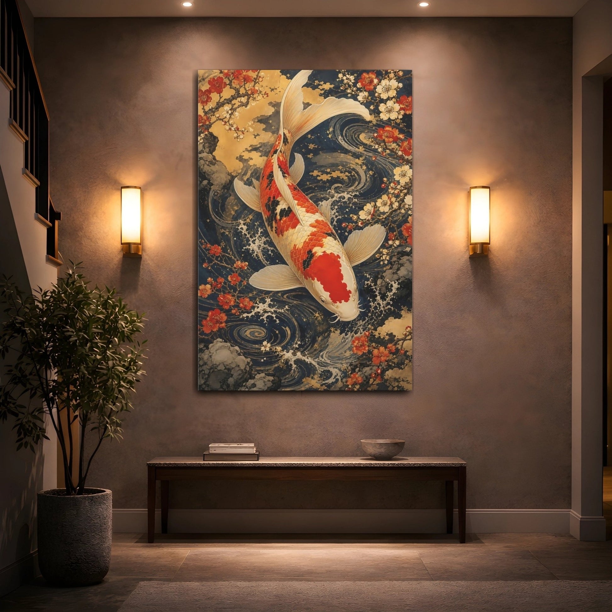 Animals Koi Fish Art Canvas Print – Living Room, Above Console Table, Multi - color - YesArtYes