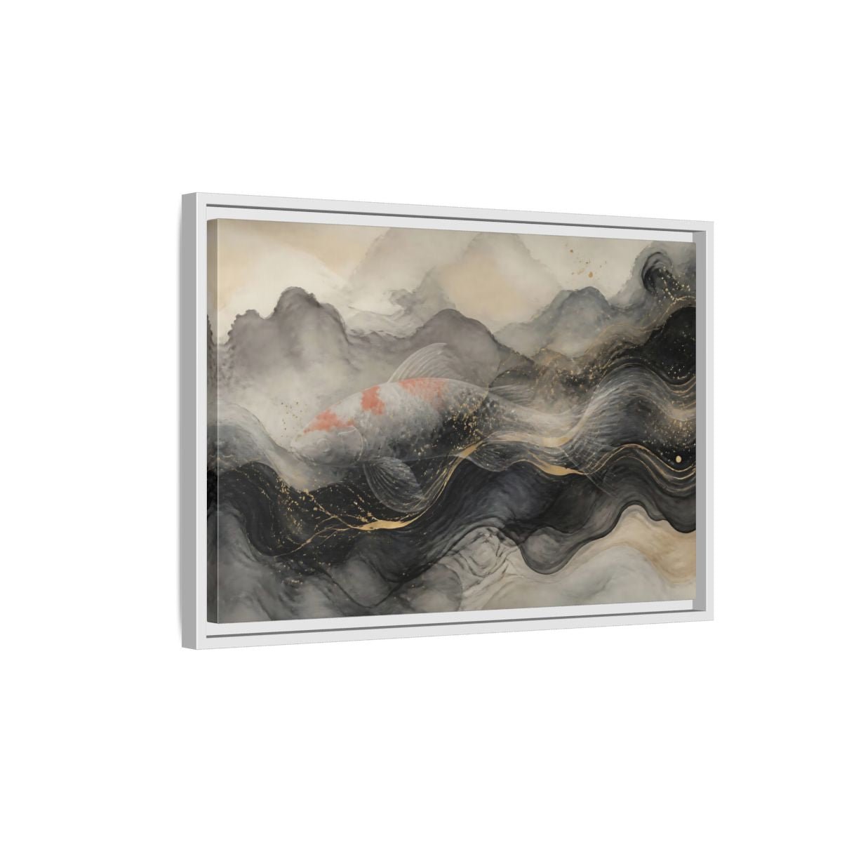 Animals Koi Fish Black Gold Framed Canvas Print – Asian art Living Room, Above Console Table - YesArtYes