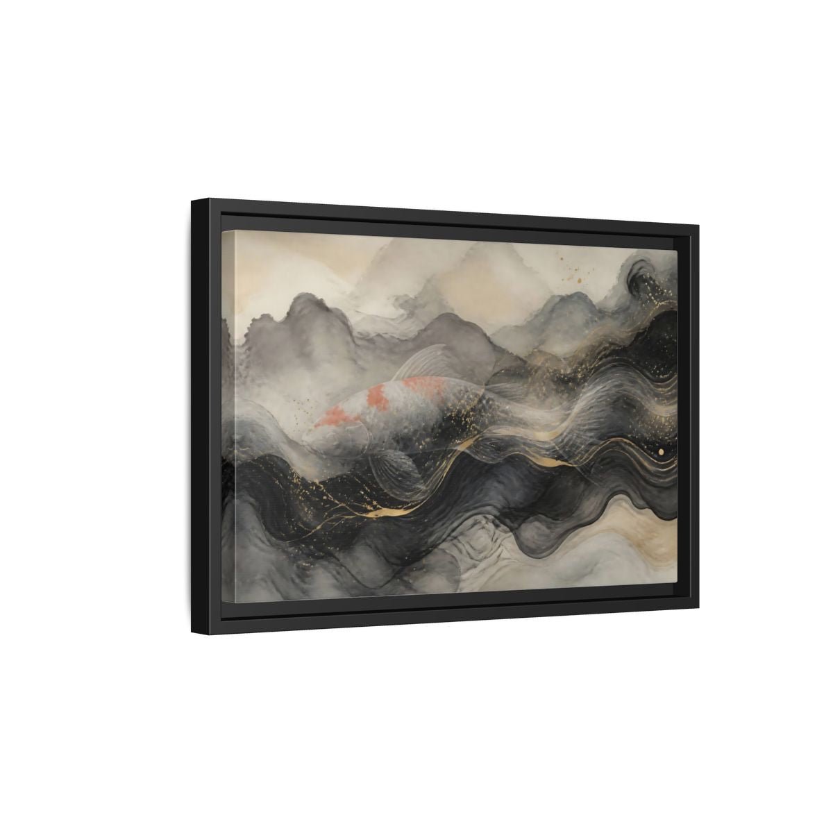 Animals Koi Fish Black Gold Framed Canvas Print – Asian art Living Room, Above Console Table - YesArtYes