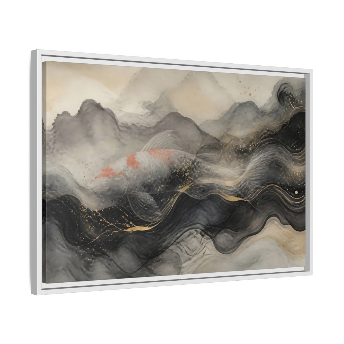Animals Koi Fish Black Gold Framed Canvas Print – Asian art Living Room, Above Console Table - YesArtYes