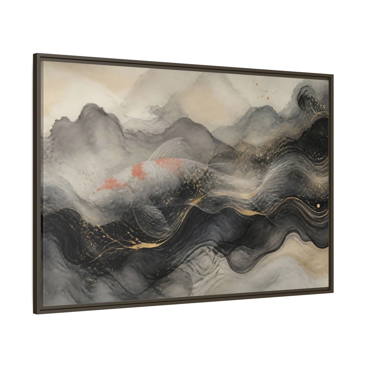 Animals Koi Fish Black Gold Framed Canvas Print – Asian art Living Room, Above Console Table - YesArtYes