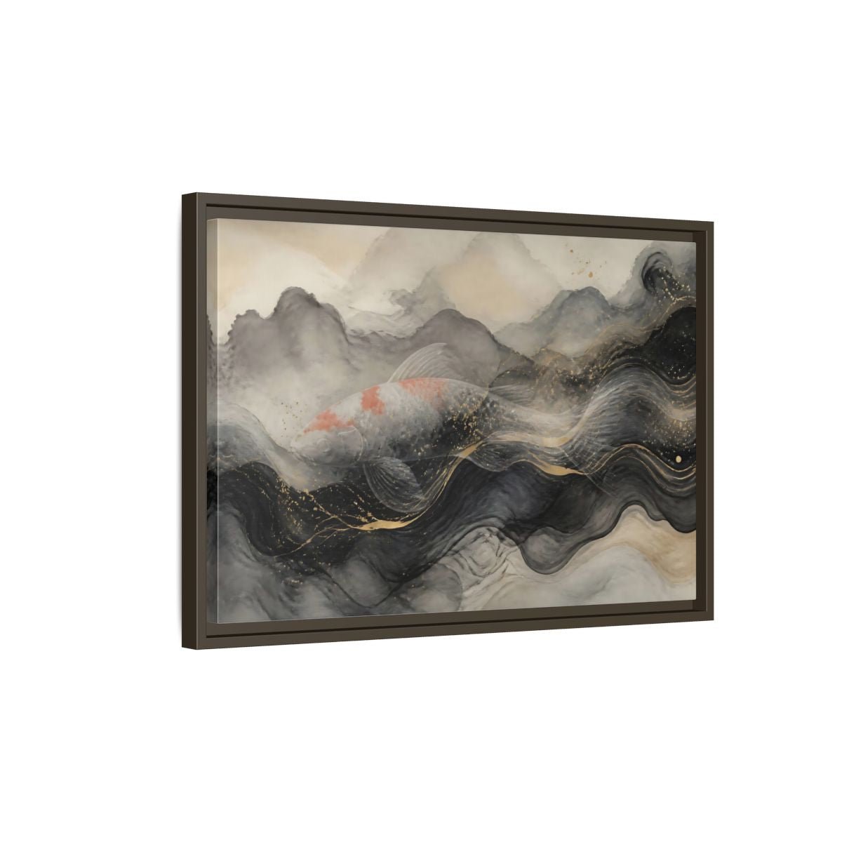 Animals Koi Fish Black Gold Framed Canvas Print – Asian art Living Room, Above Console Table - YesArtYes