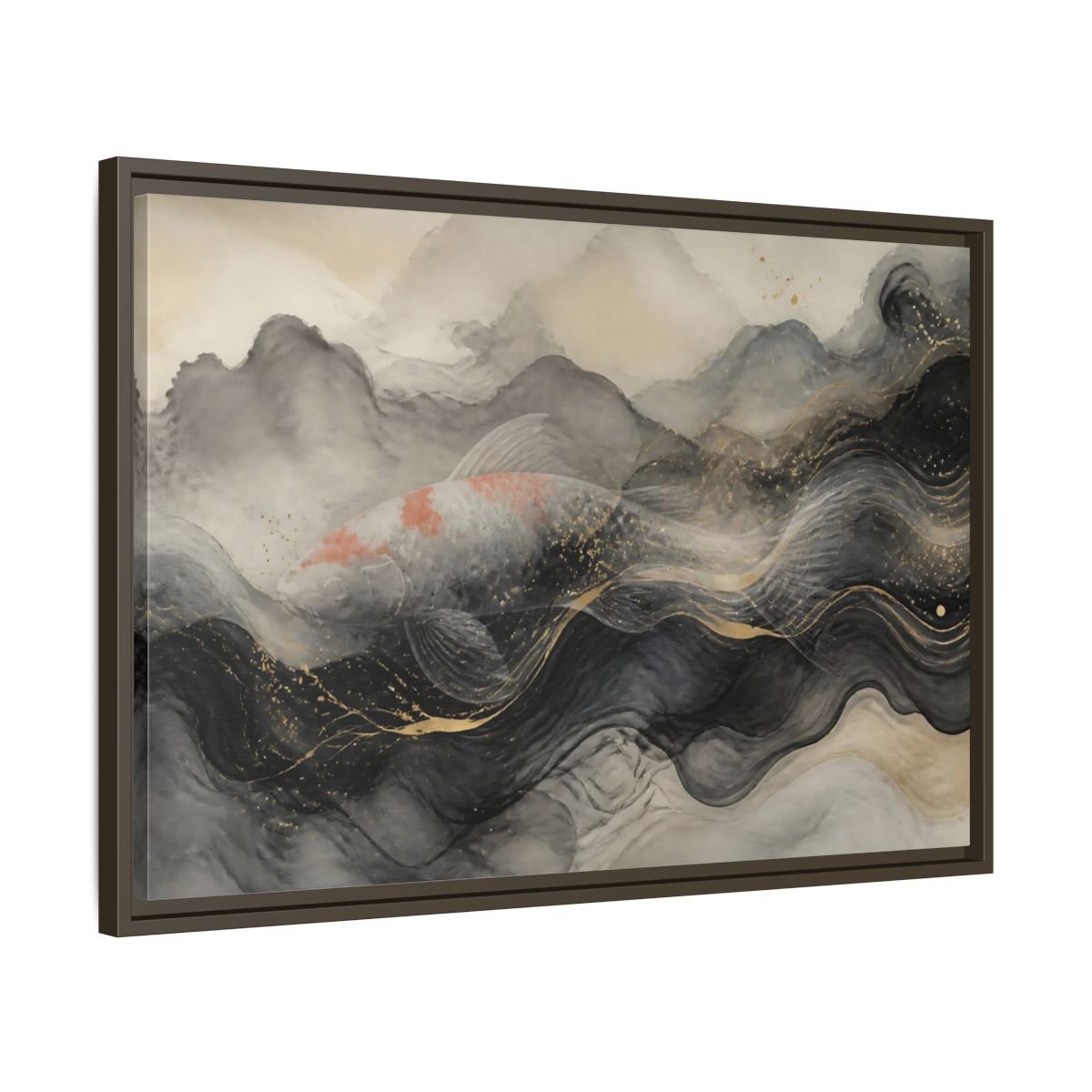 Animals Koi Fish Black Gold Framed Canvas Print – Asian art Living Room, Above Console Table - YesArtYes