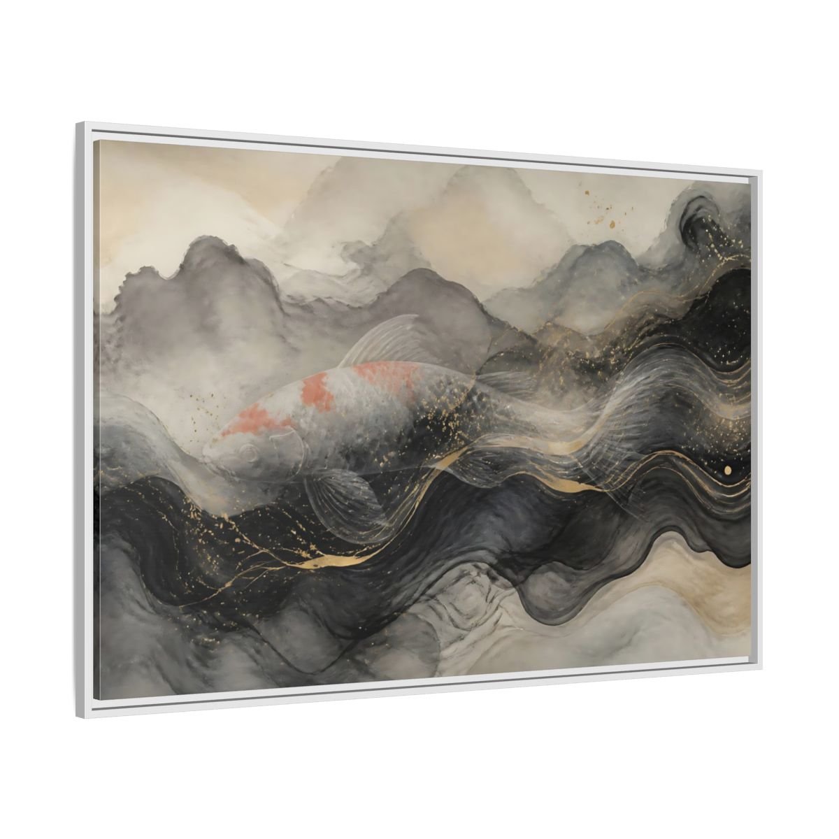 Animals Koi Fish Black Gold Framed Canvas Print – Asian art Living Room, Above Console Table - YesArtYes