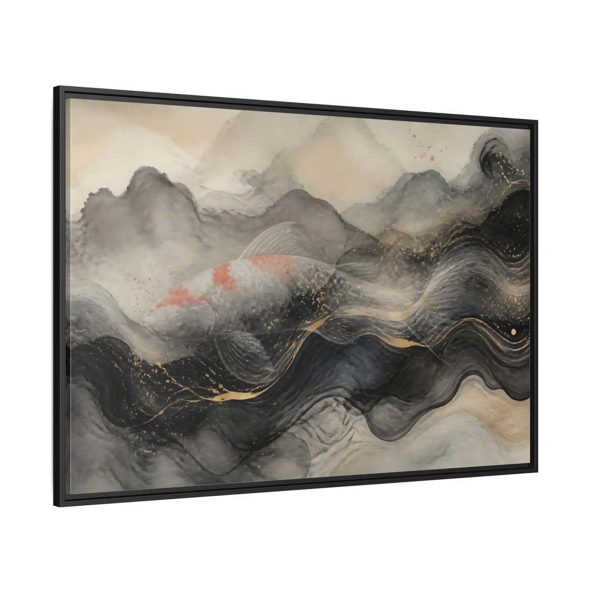 Animals Koi Fish Black Gold Framed Canvas Print – Asian art Living Room, Above Console Table - YesArtYes