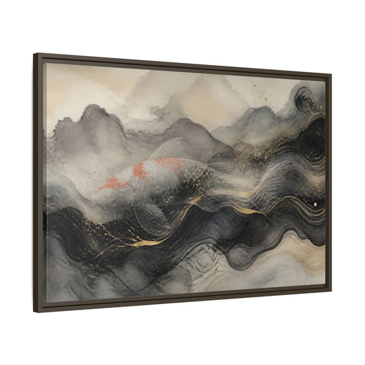 Animals Koi Fish Black Gold Framed Canvas Print – Asian art Living Room, Above Console Table - YesArtYes