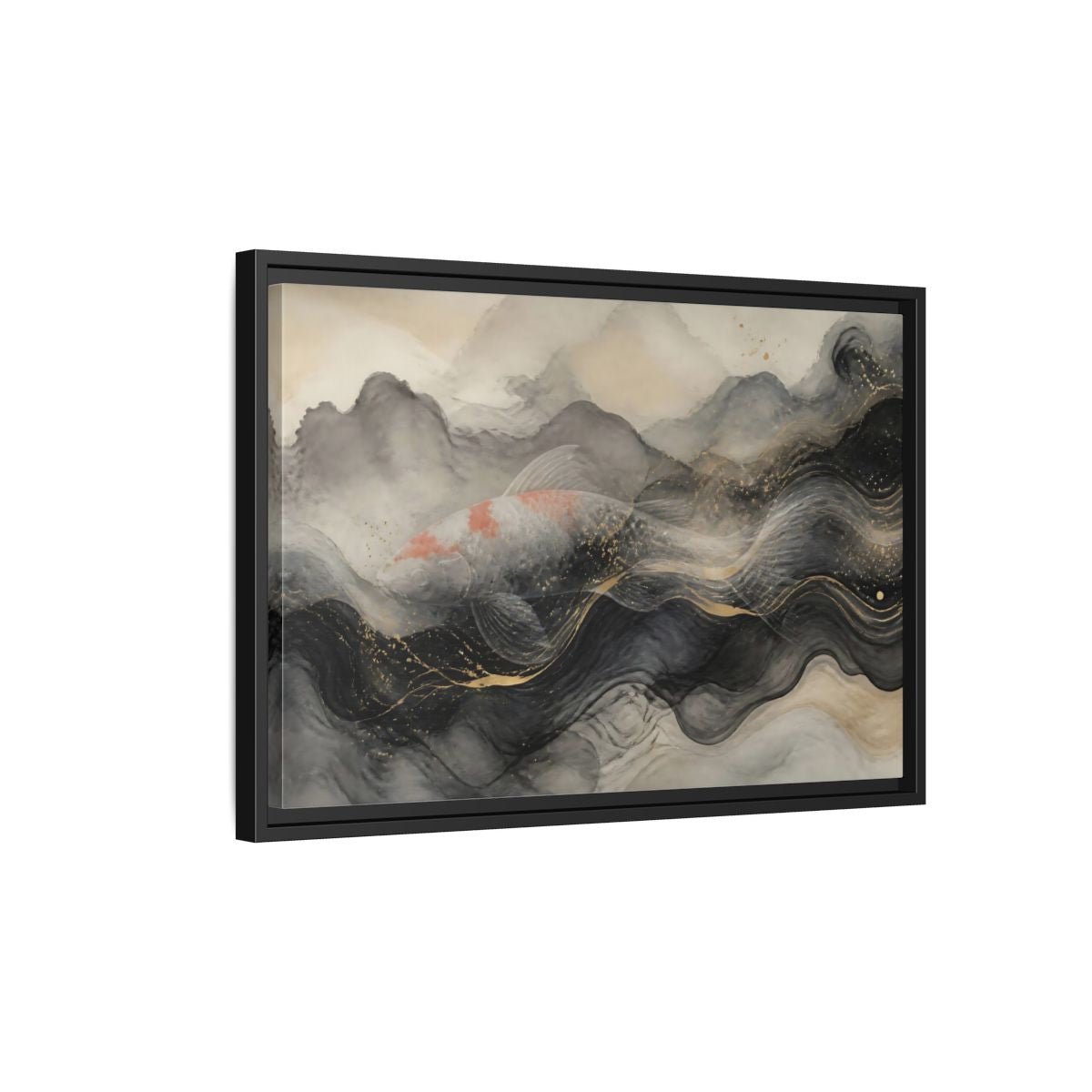 Animals Koi Fish Black Gold Framed Canvas Print – Asian art Living Room, Above Console Table - YesArtYes