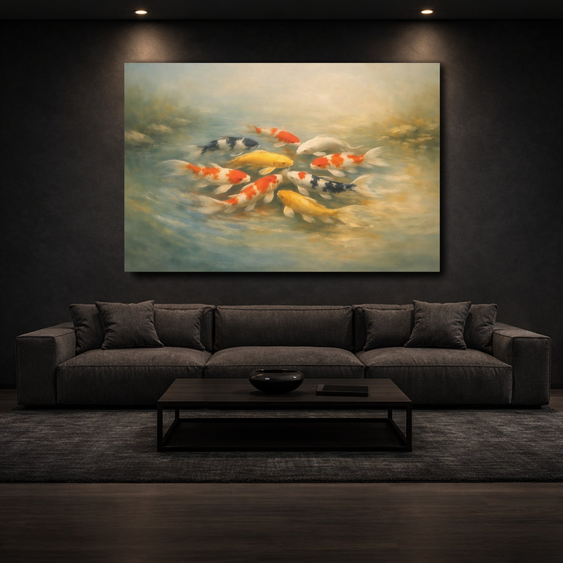 Mockup 2. Animals Koi Fish Colorful Koi shown as stretched canvas wall art