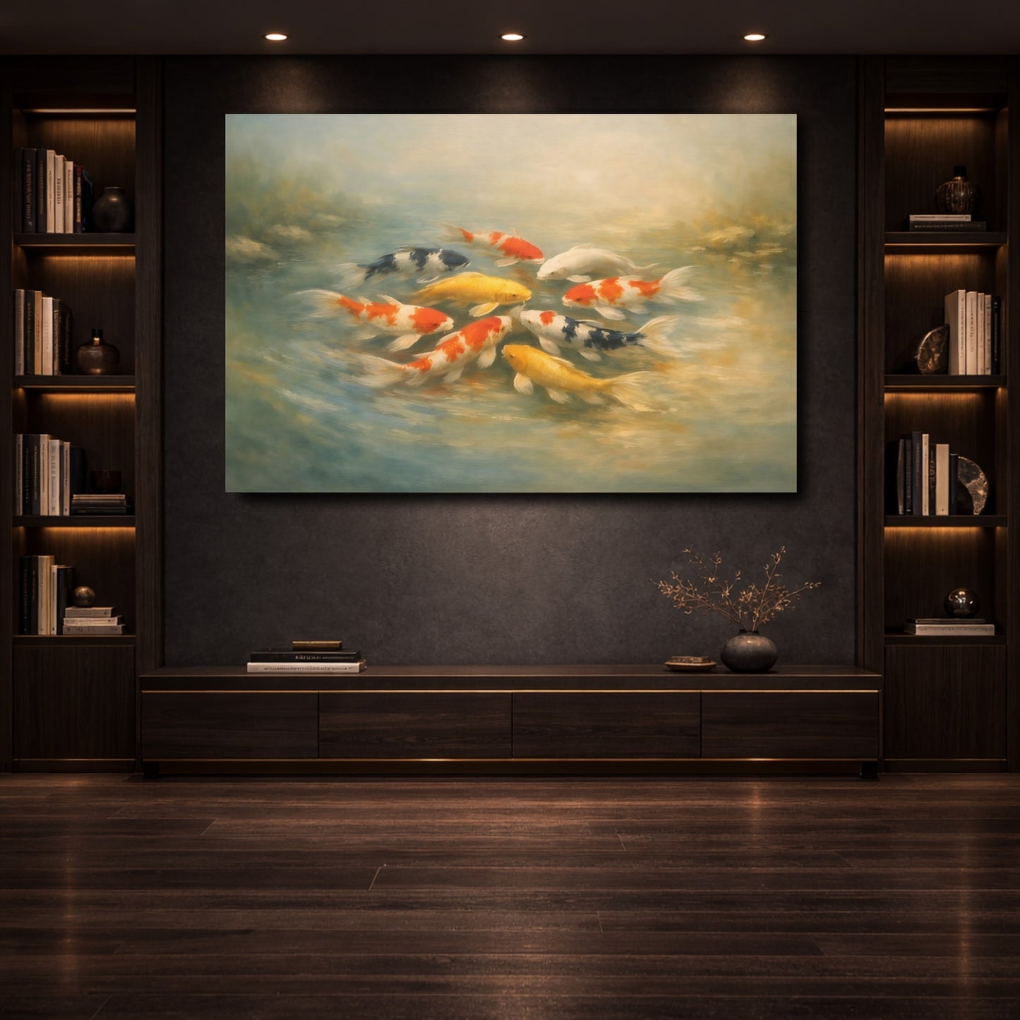 Mockup 3. Animals Koi Fish Colorful Koi shown as stretched canvas wall art