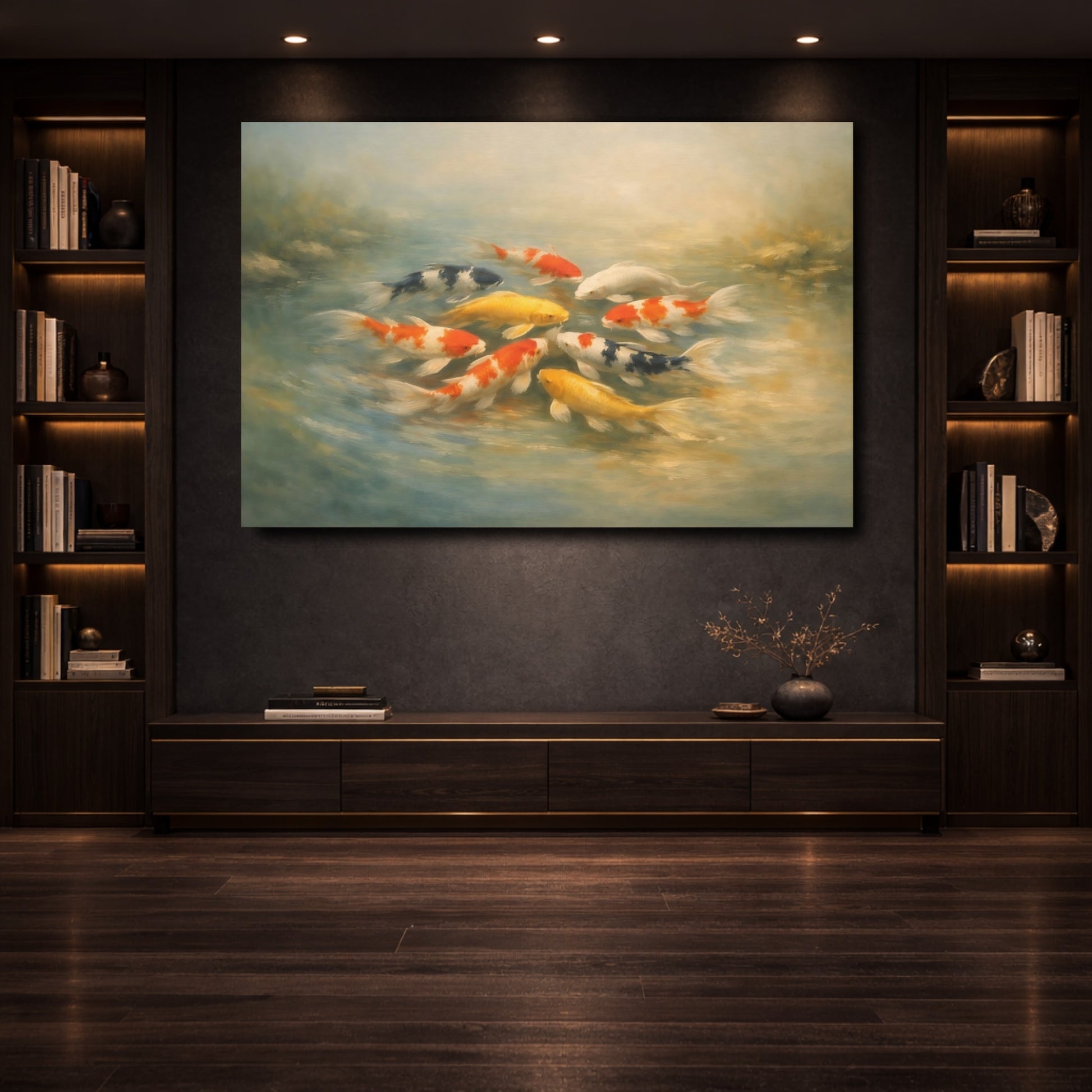 Mockup 3. Animals Koi Fish Colorful Koi shown as stretched canvas wall art