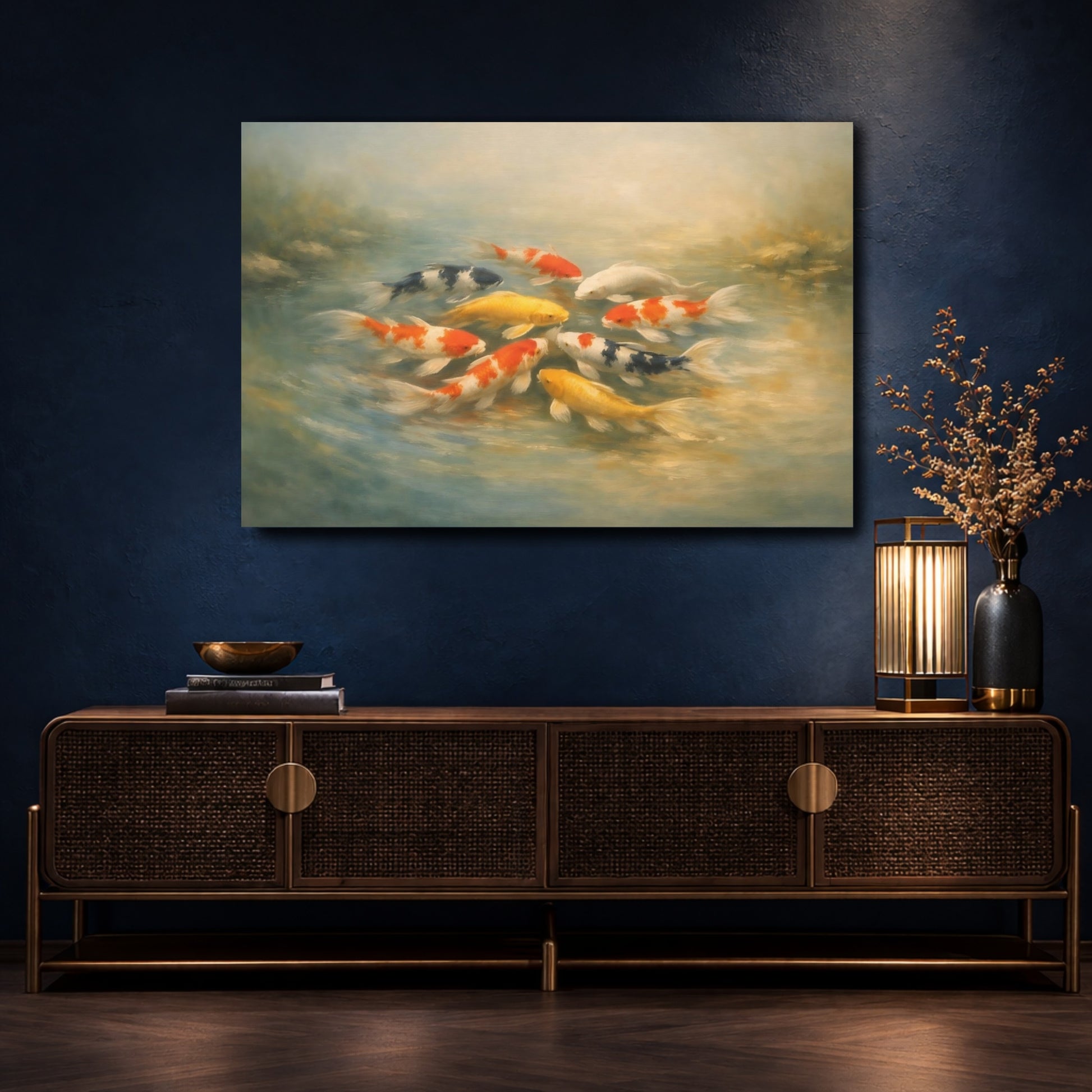 Mockup 4. Animals Koi Fish Colorful Koi shown as stretched canvas wall art