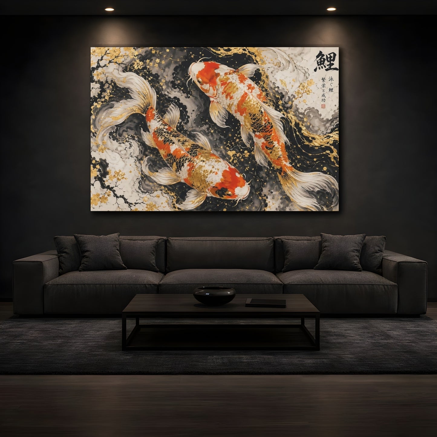 Mockup 4. Animals Koi Fish Gold Koi Fish shown as stretched canvas wall art