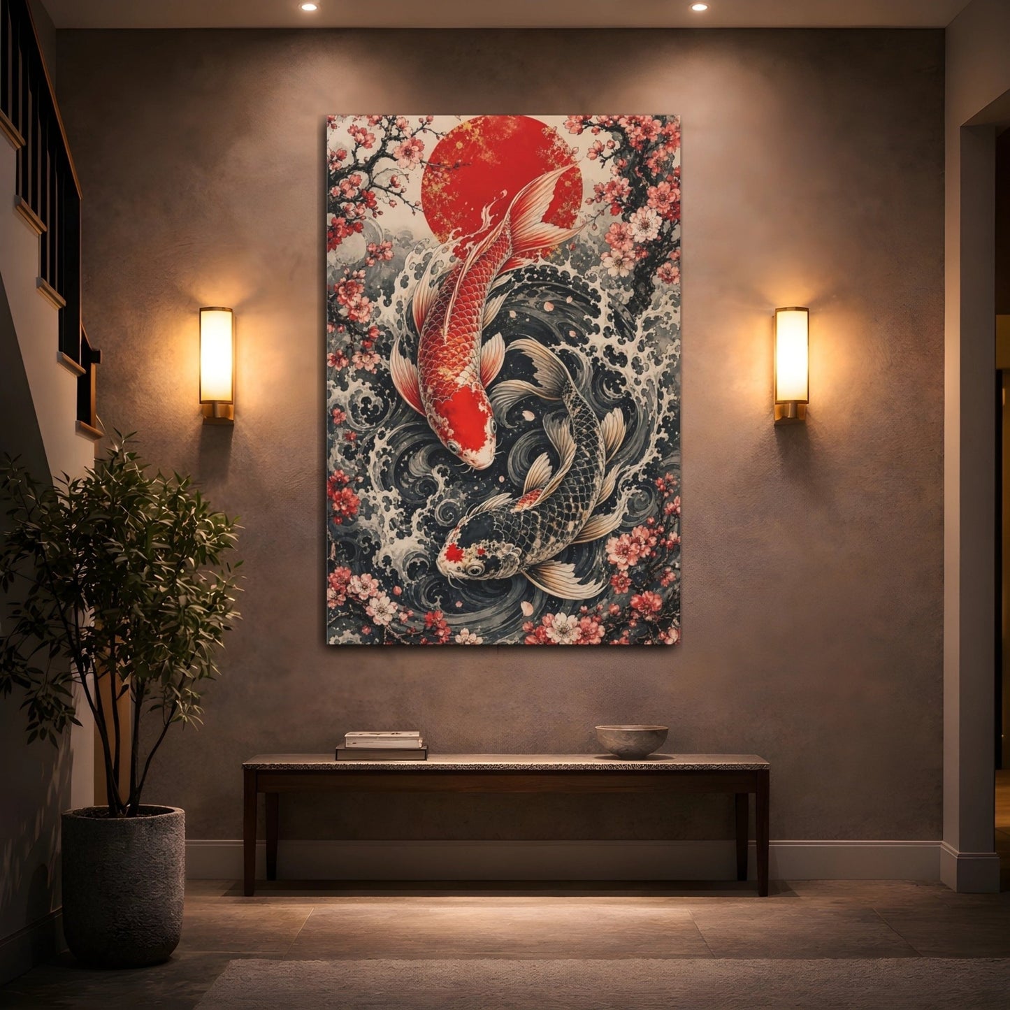 Animals Koi Fish Red And Black Canvas Wall Art Print – Living Room Decor, Above Fireplace - YesArtYes