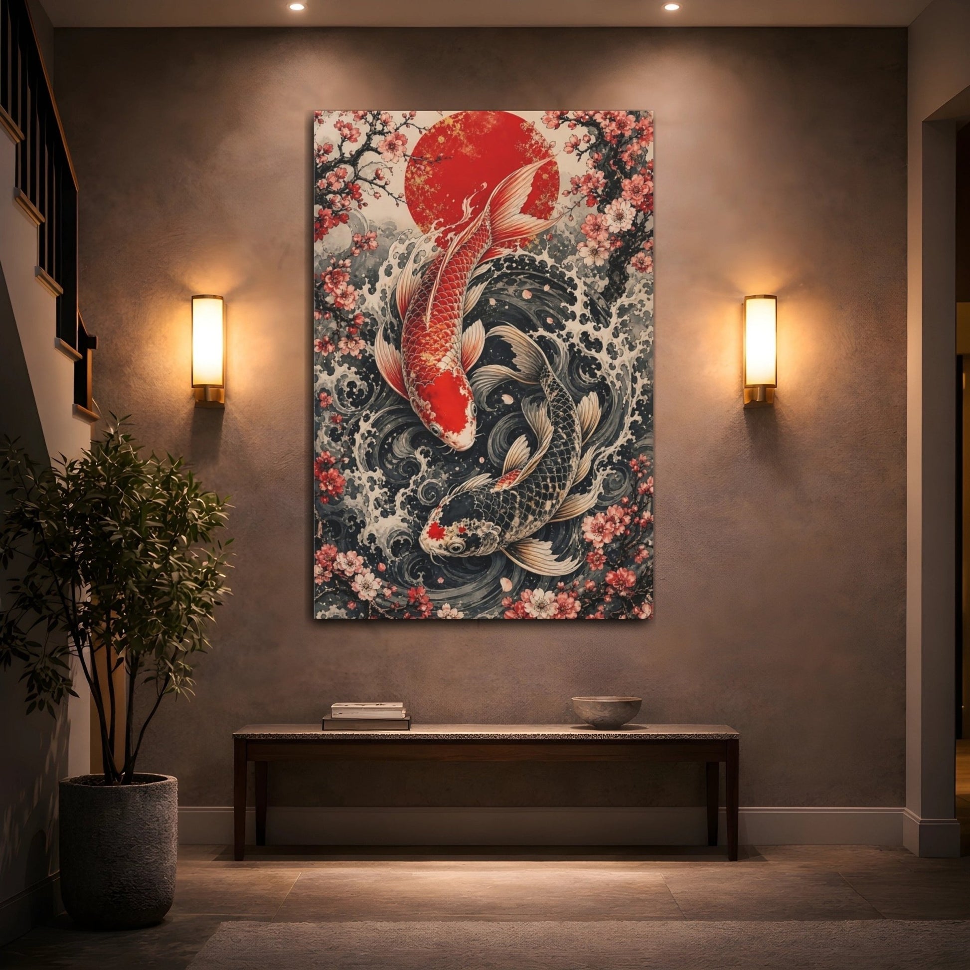 Animals Koi Fish Red And Black Canvas Wall Art Print – Living Room Decor, Above Fireplace - YesArtYes