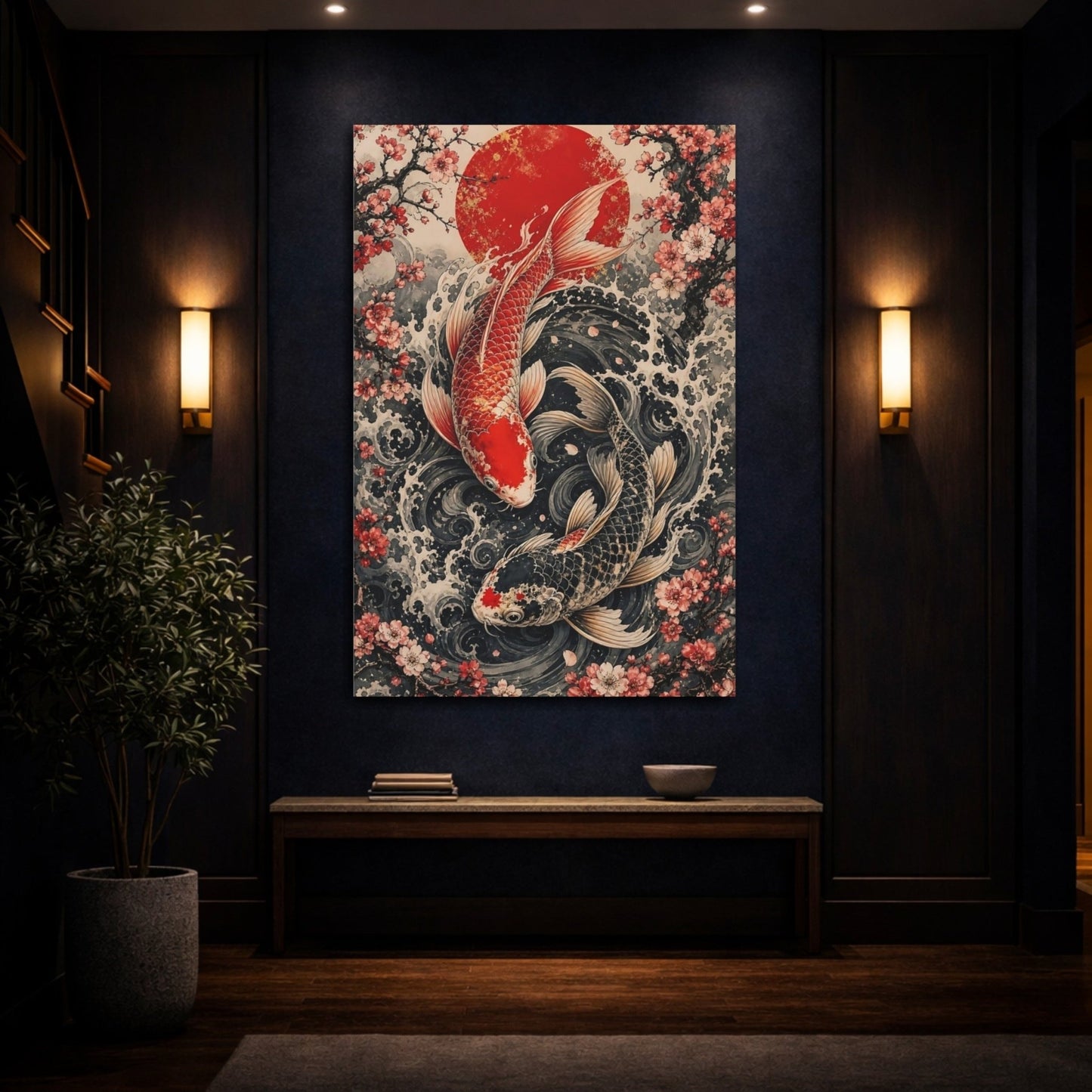 Animals Koi Fish Red And Black Canvas Wall Art Print – Living Room Decor, Above Fireplace - YesArtYes