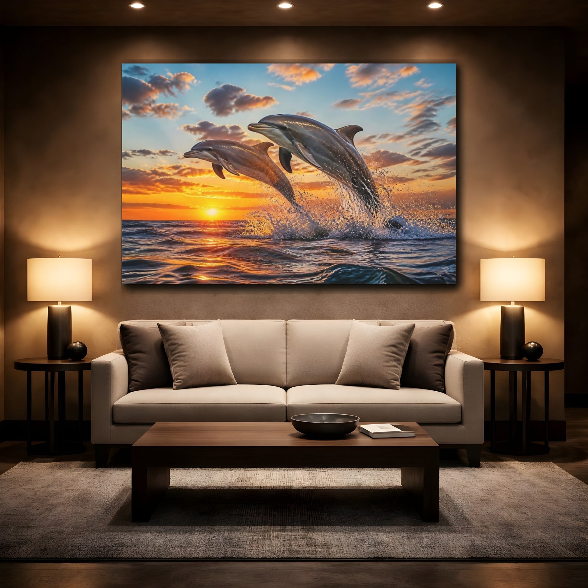 Mockup 2. Animals Leaping Dolphin Duo shown as canvas print