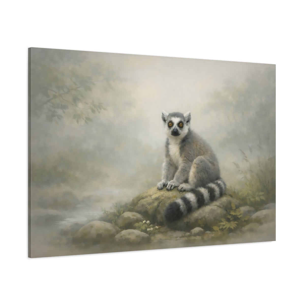 Animals Lemur Grey Lemur shown as stretched canvas wall art