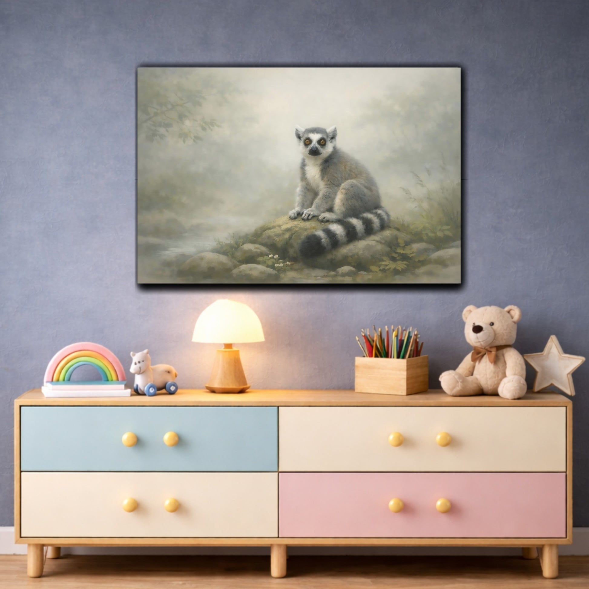 Animals Lemur Grey Lemur shown as front canvas room wall art